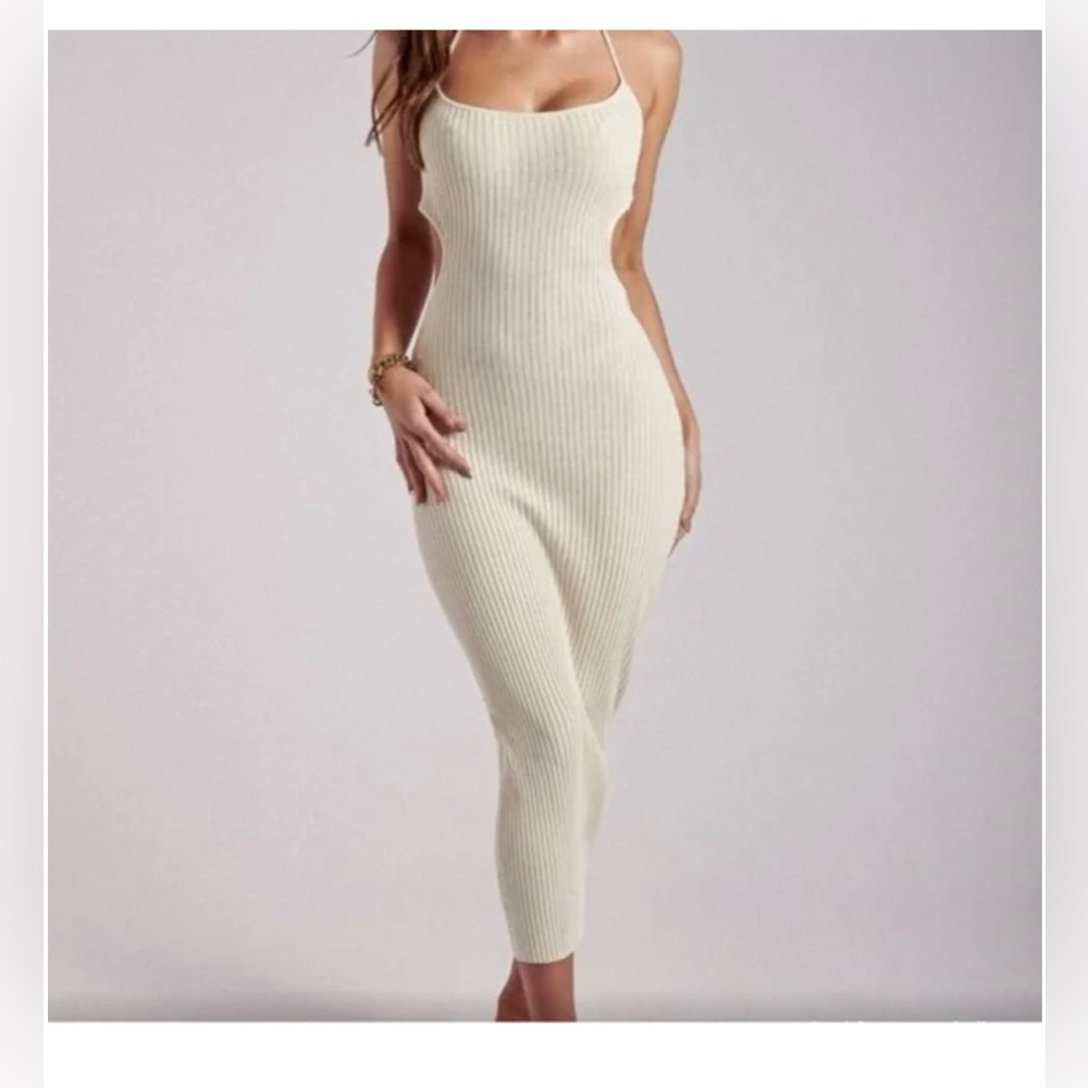 Meshki Morgan Halter Knit Midi Dress - Cream